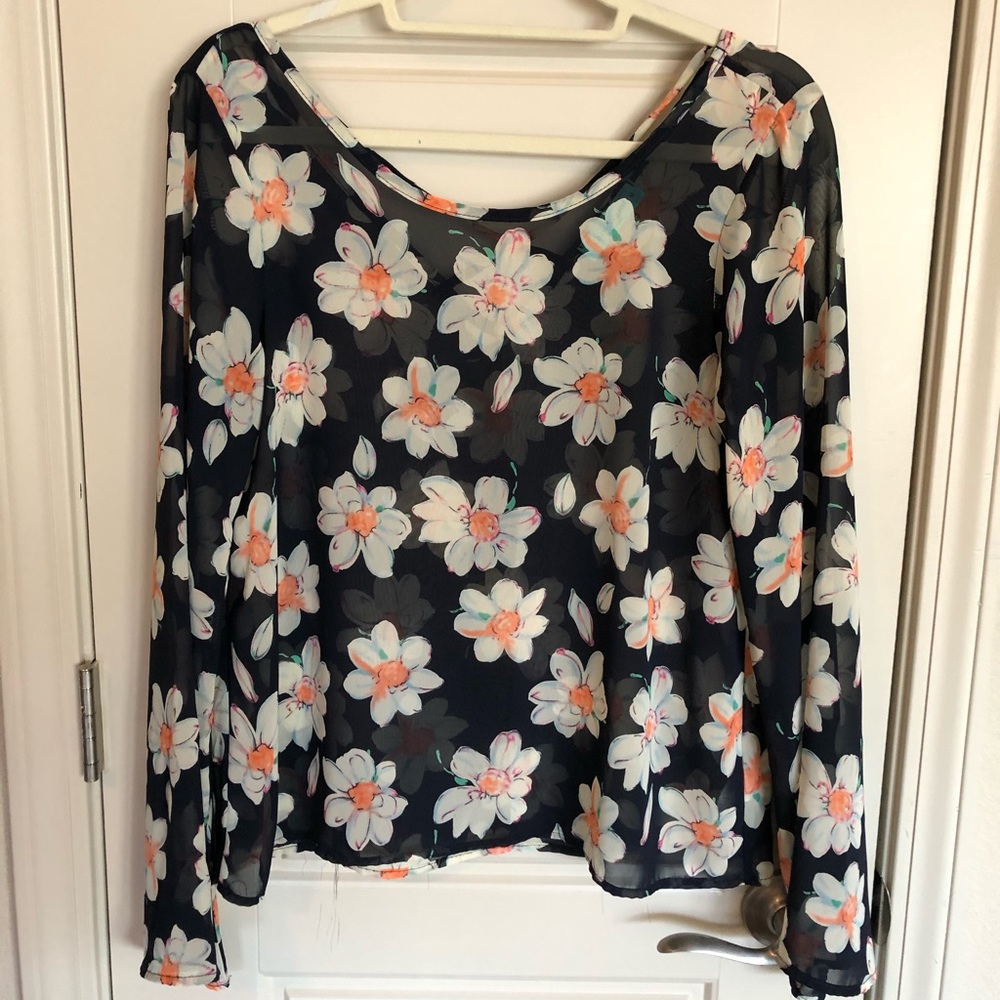 Chris+Carol Sheer Floral Long-Sleeve Blouse